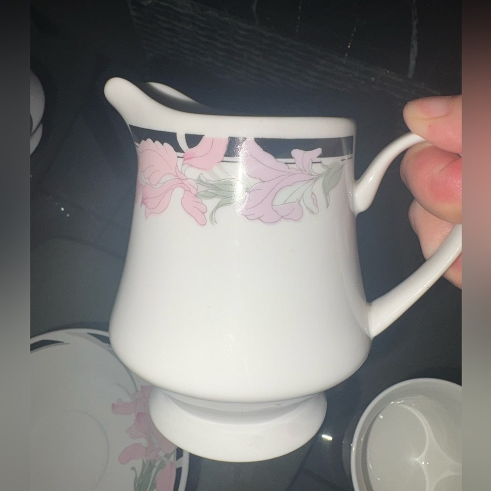 VINTAGE Pink orchid Coffee Set with black Accents - Picture 7 of 13
